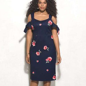 Ashley Graham Blue off the Shoulder Floral